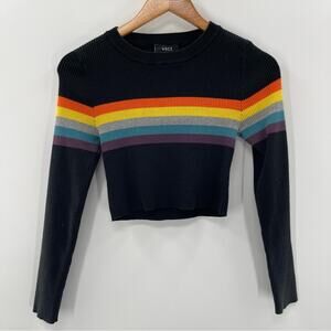 VICI Rainbow Stripe Y2K Grunge Skater Cropped Sweater Size Small Indie Rave